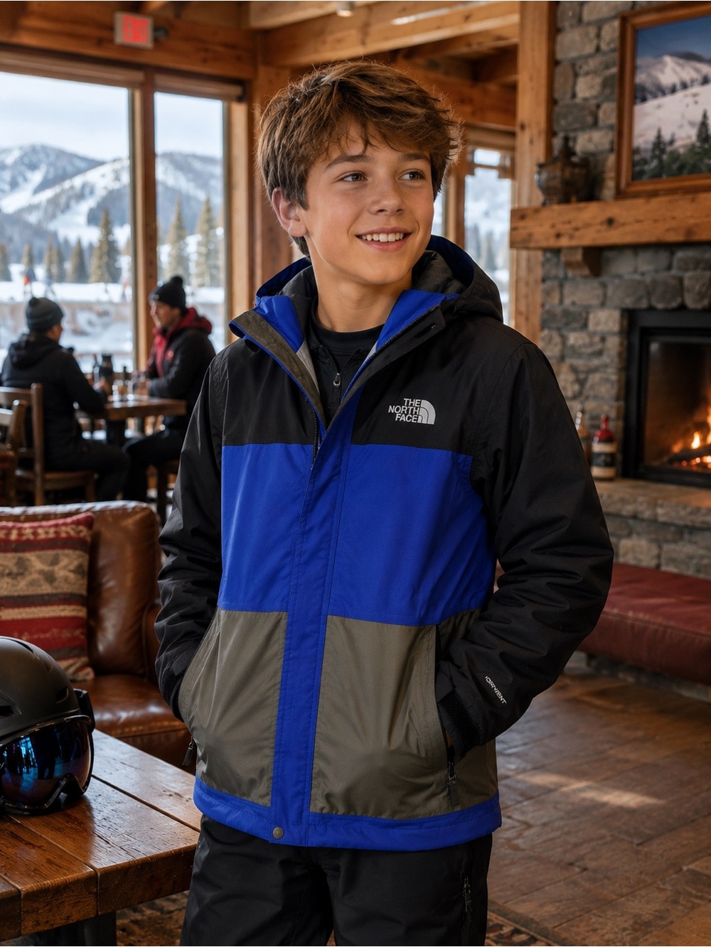The North Face Kids Blue Black and Gray Hooded Rain/Ski Jacket